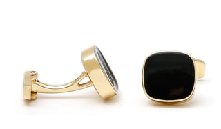 Men's Cufflinks New Classic Simple Inlaid Black Square Gold Shirt Cufflink Buttons