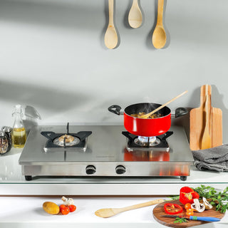 Geepas Stainless Steel Gas Cooker-Auto Ignition System, LPG Gas Stove| Silver, 2 Years Warranty