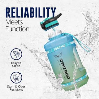 LA' PRECIOUS Water Bottle 2l for Gym Non-Toxic BPA Free Material, Fast Flow, Flip Top Leak Proof Lid with Straw. (Blue/Green)
