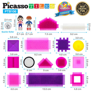 PicassoTiles 120pcs HedgehogTiles Building Block, Stacking Interlock Teeth Construction Sensory Gift STEM Toy for Kids Toddlers Age 3 + PTB120