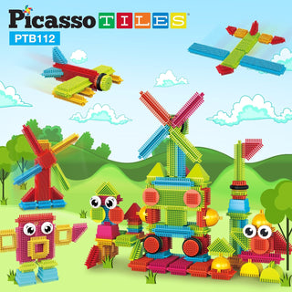 PicassoTiles 120pcs HedgehogTiles Building Block, Stacking Interlock Teeth Construction Sensory Gift STEM Toy for Kids Toddlers Age 3 + PTB120