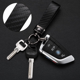 WazirianUAE Carbon Fiber Style Car Keychain Microfiber Leather Key Chain, Universal Key Chains for Key Fobs for Men and Women Accessories, 360 Degree Rotatable with Anti-Lost D-Ring (Black)