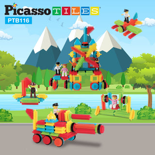 PicassoTiles 120pcs HedgehogTiles Building Block, Stacking Interlock Teeth Construction Sensory Gift STEM Toy for Kids Toddlers Age 3 + PTB120