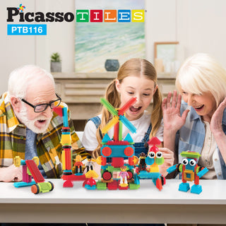 PicassoTiles 120pcs HedgehogTiles Building Block, Stacking Interlock Teeth Construction Sensory Gift STEM Toy for Kids Toddlers Age 3 + PTB120