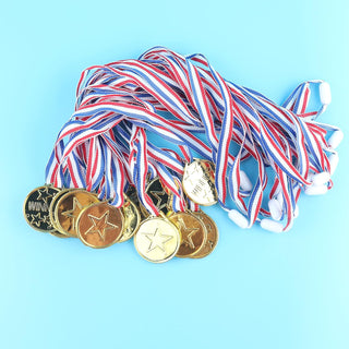 JIEJOYS 30 PCS Trophies And Medals Set,12Pcs Gold Plastic Trophy Cup And 18 PCS Winner Medals For Kids Sports Awards, Party Favors For Boys And Girls,Prizes, Events.