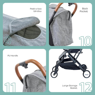 MOON Ritzi Light Weight Travel Cabin Stroller/Pushchair for Baby/Kids/Toddler from 0 Months+ Upto 15 kg, Black/Blue Dots