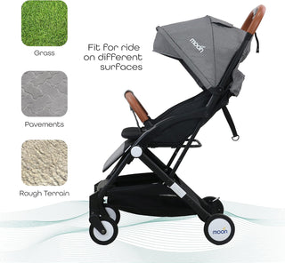 MOON Ritzi Light Weight Travel Cabin Stroller/Pushchair for Baby/Kids/Toddler from 0 Months+ Upto 15 kg, Black/Blue Dots