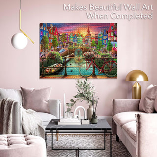 BRAIN TREE Amsterdam 1000 Piece Puzzles for Adults Kids 12+ Unique Puzzles 4 Puzzle Sorting Trays, Droplet Technology for Anti Glare & Soft Touch 27.5Lx19.5W Inch