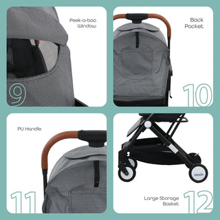 MOON Ritzi Light Weight Travel Cabin Stroller/Pushchair for Baby/Kids/Toddler from 0 Months+ Upto 15 kg, Black/Blue Dots