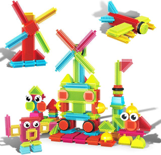 PicassoTiles 120pcs HedgehogTiles Building Block, Stacking Interlock Teeth Construction Sensory Gift STEM Toy for Kids Toddlers Age 3 + PTB120
