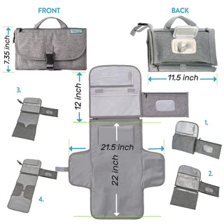 PYHLHY Portable Changing Mat, TAME Portable Diaper Changing Pad, Portable Changing Pad for Newborn Girl & Boy - Baby Changing Pad with Smart Wipes Pocket – Waterproof Travel Changing Kit (Grey)