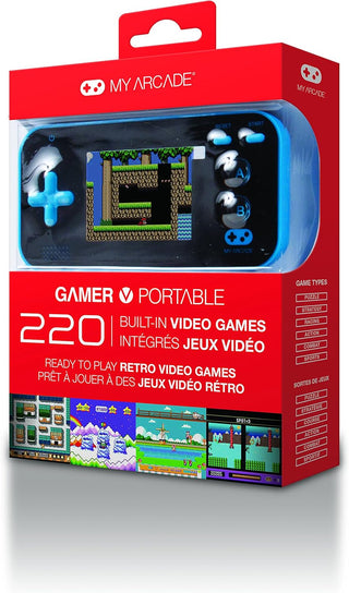 My Arcade Gamer V Portable - Handheld Gaming System - 220 Retro Style Games - Lightweight Compact Size - Battery Powered - Full Color Display - Volume Buttons - Blue
