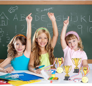 JIEJOYS 30 PCS Trophies And Medals Set,12Pcs Gold Plastic Trophy Cup And 18 PCS Winner Medals For Kids Sports Awards, Party Favors For Boys And Girls,Prizes, Events.