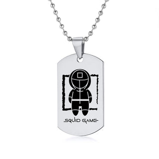 Engraved Squid Game Round Square Triangle Logo Stainless Steel Necklace Fashion Dog Tag Pendant Necklaces For Men Women