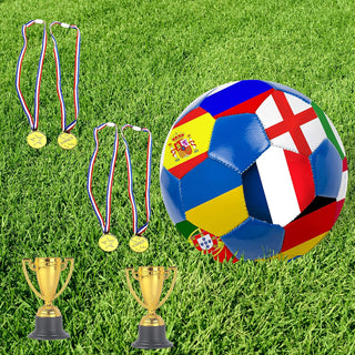 JIEJOYS 30 PCS Trophies And Medals Set,12Pcs Gold Plastic Trophy Cup And 18 PCS Winner Medals For Kids Sports Awards, Party Favors For Boys And Girls,Prizes, Events.