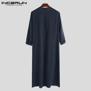 INCERUN Islamic Arabic Muslim Kaftan Men Long Sleeve Zipper Loose Abaya Robes Saudi Arabia Dubai Jubba Thobe Men Clothes 2023