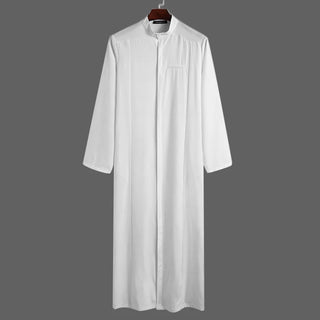 INCERUN Men Muslim Clothes Solid Color Jubba Thobe Long Sleeve Stand Collar Robes Dubai Middle East Men Islamic Arabic Kaftan
