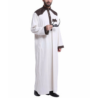 Ramadan Middle East Mens Robe Solid Patchwork Button Traditional Prayer Clothes Jubba Thobe Eid Islamic Arab Loose Robe