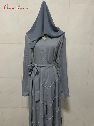 Hand Made Diamond Beading Ramadan Eid Muslim Dress Long abayas Robe Fancy Maxi Dress French Stylish Modesty Islamic Dress Wy1368