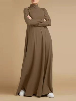 Muslim Dresses Abayas for Women Vintage Solid Maxi Dress Women's Turtleneck Sundress Casual Long Sleeve  Vestidos S-5XL