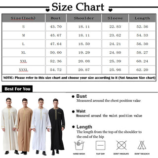Muslim Men Long Sleeves Robe Stand Collar Pure Color Embroidery Robe Arab Male Adult Ankle Length Thobe Ramadan Eid Clothes