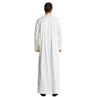 Muslim Men Long Sleeves Stand Collar Pure Color Embroidery Robe Arab Male Adult Ankle Length Thobe Ramadan Eid Clothes