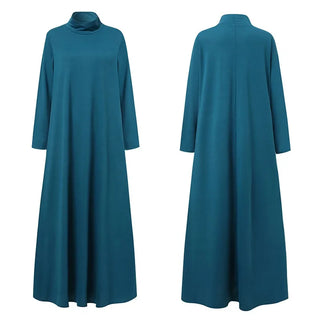 Muslim Dresses Abayas for Women Vintage Solid Maxi Dress Women's Turtleneck Sundress Casual Long Sleeve  Vestidos S-5XL