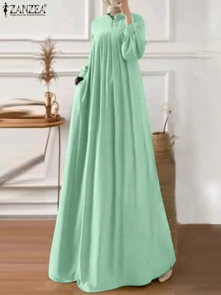 ZANZEA Women Long Sleeve Dress Fashion Autumn Dresses Elegant Muslim Long Dress Turkey Abaya Vestidos IsIamic Casual Party Robe