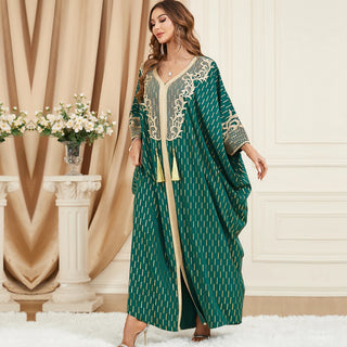 BNSQ Muslim Abaya for Women Long Dresses Dubai V Collar Pendant Bat Sleeves Turkey African Caftan Vest