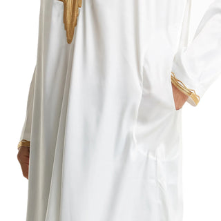 Muslim Men Long Sleeves Stand Collar Pure Color Embroidery Robe Arab Male Adult Ankle Length Thobe Ramadan Eid Clothes