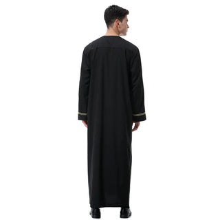 Muslim Men Long Sleeves Round Collar Embroidery Zipper Robe Arab Male Adult Ankle Length Thobe Ramadan Eid Clothes