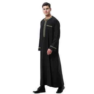 Muslim Men Long Sleeves Round Collar Embroidery Zipper Robe Arab Male Adult Ankle Length Thobe Ramadan Eid Clothes