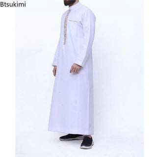 New 2023 Arab Men's Robe Abaya White Muslim Printed Clothing Men's Robe Long Dress Abaya Muslim Clothes for Men Gift Kaftan Men