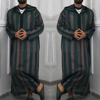 Clothes Men Robe Dishdash Dubai Hooded Jubba Kaftan Long Sleeve Men Kaftan Muslim Patchwork Saudi Arab Striped