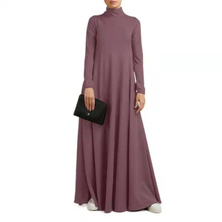 Muslim Dresses Abayas for Women Vintage Solid Maxi Dress Women's Turtleneck Sundress Casual Long Sleeve  Vestidos S-5XL