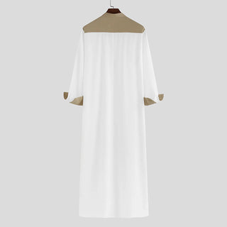 2022 Muslim Men Splicing Breathable Robes Men Muslim Ramadan Long Sleeve Robe Loose Dubai Saudi Arab Kaftan Man Islamic Clothes