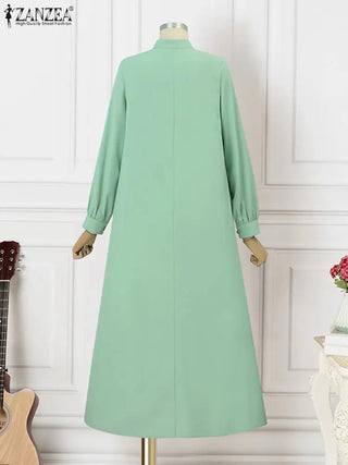 ZANZEA Women Long Sleeve Dress Fashion Autumn Dresses Elegant Muslim Long Dress Turkey Abaya Vestidos IsIamic Casual Party Robe