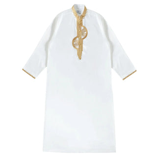 Muslim Men Long Sleeves Stand Collar Pure Color Embroidery Robe Arab Male Adult Ankle Length Thobe Ramadan Eid Clothes
