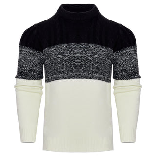 Men's Casual Color Block Long Sleeve Cable Knit Pullover Sweater