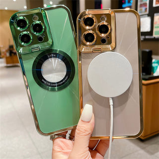IPHONE CASES Electroplated Phone Case Luxury Plating CD Pattern Magsafe Bracket Case For  12 13 14 Pro Max Invisible Camera Stand Holder Lens Holder Magnetic Suction