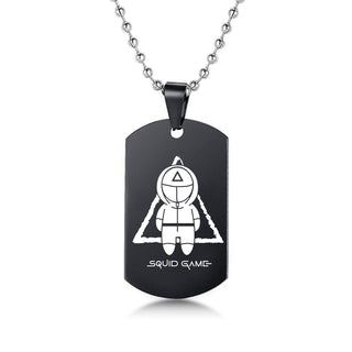 Engraved Squid Game Round Square Triangle Logo Stainless Steel Necklace Fashion Dog Tag Pendant Necklaces For Men Women