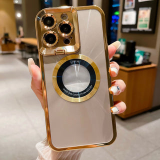 IPHONE CASES Electroplated Phone Case Luxury Plating CD Pattern Magsafe Bracket Case For  12 13 14 Pro Max Invisible Camera Stand Holder Lens Holder Magnetic Suction