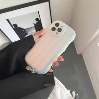 IPHONE Laser Wave Silicone Phone Case Gradient Laser Stripes Bracelet Case For IPhone 14 13 12 11 Pro Max Plus Bead Chain