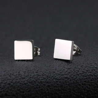 Korean Style Quadrangle Geometric Ear Studs Earrings Positive Edge Titanium Steel Stainless Steel Anti-allergy Fashion Classic Earrings For Men And Women