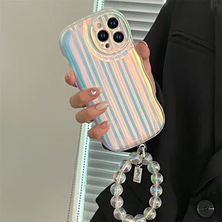 IPHONE Laser Wave Silicone Phone Case Gradient Laser Stripes Bracelet Case For IPhone 14 13 12 11 Pro Max Plus Bead Chain