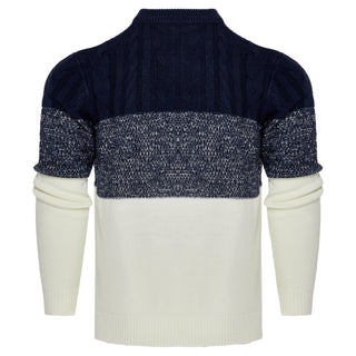 Men's Casual Color Block Long Sleeve Cable Knit Pullover Sweater