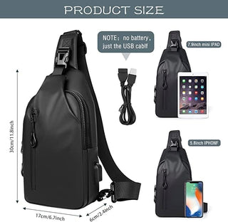Crossbody Sling Bag, VUCATIN Body Chest Shoulder Bag for Men Women Casual Shoulder Backpack Bag, Waterproof Leather Chest Casual Daypack with Usb Charging Port for Travel Hiking