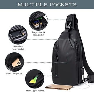 Crossbody Sling Bag, VUCATIN Body Chest Shoulder Bag for Men Women Casual Shoulder Backpack Bag, Waterproof Leather Chest Casual Daypack with Usb Charging Port for Travel Hiking