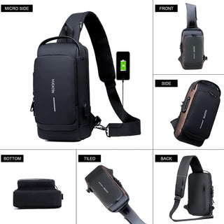 Crossbody Sling Bag, VUCATIN Body Chest Shoulder Bag for Men Women Casual Shoulder Backpack Bag, Waterproof Leather Chest Casual Daypack with Usb Charging Port for Travel Hiking