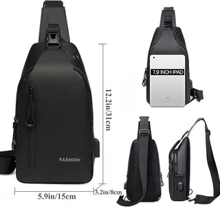 Crossbody Sling Bag, VUCATIN Body Chest Shoulder Bag for Men Women Casual Shoulder Backpack Bag, Waterproof Leather Chest Casual Daypack with Usb Charging Port for Travel Hiking